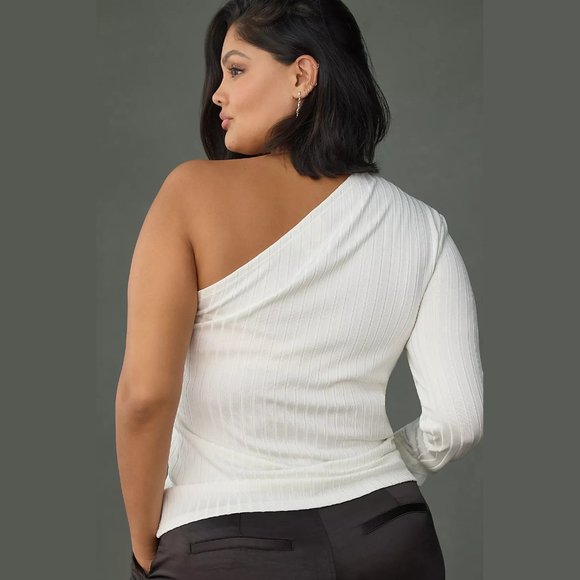 NEW Anthropologie Sizes M, XL One-Shoulder Ribbed Top, White - Picture 6 of 8